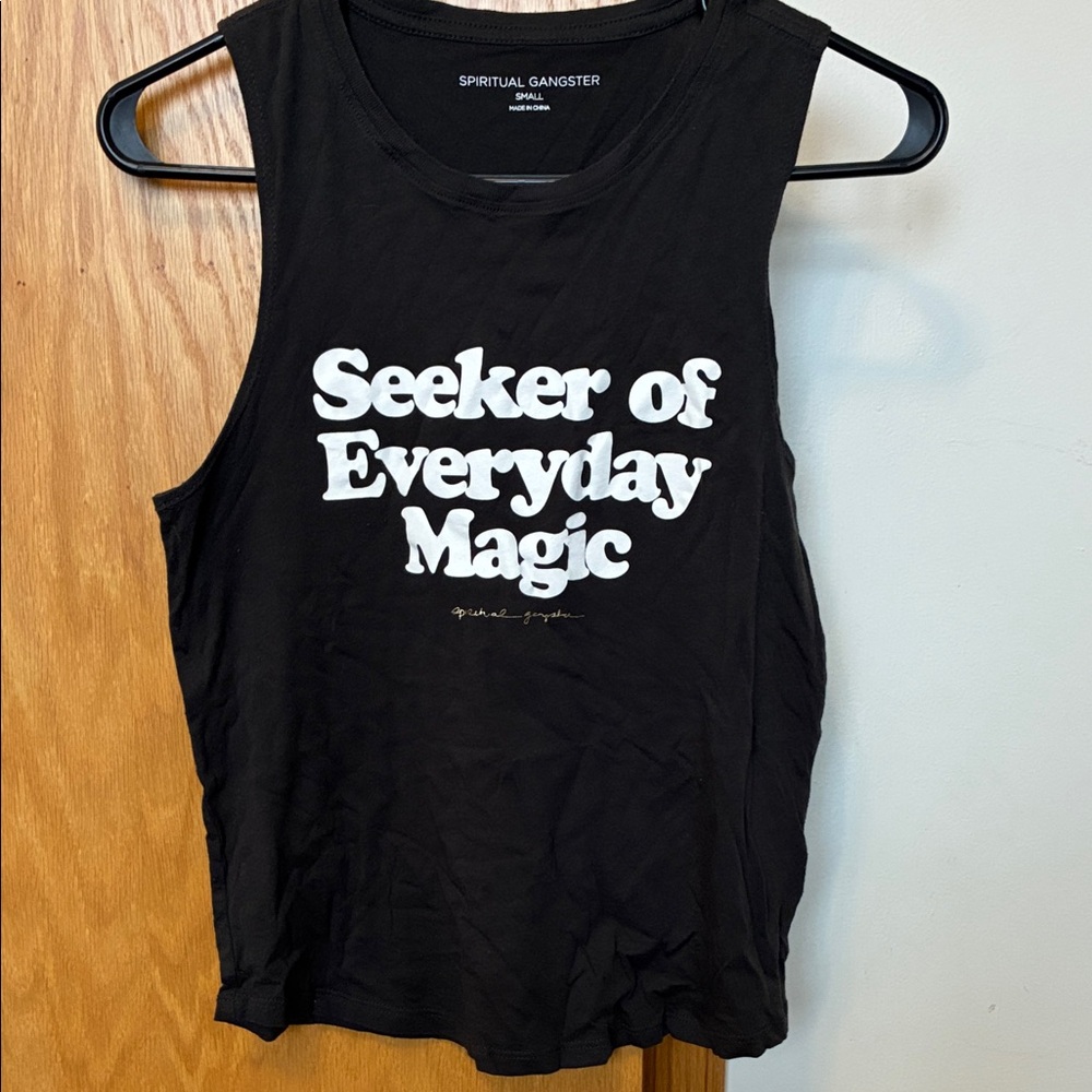 SM (fits like XS or XXS) dark gray/faded black & white Spiritual Gangster tank